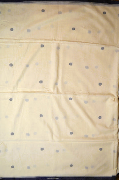 Cream Buttery Mul Cotton Bengal Muslin Handloom Saree