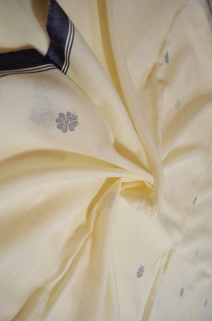 Cream Buttery Mul Cotton Bengal Muslin Handloom Saree