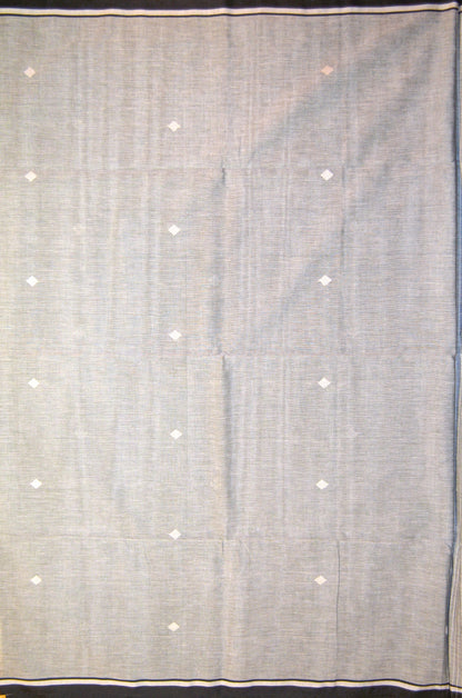 Grey Buttery Mul Cotton Bengal Tangail Handloom Saree