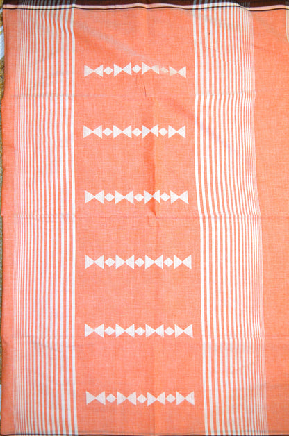 Peach Buttery Mul Cotton Bengal Muslin Tangail Handloom Saree