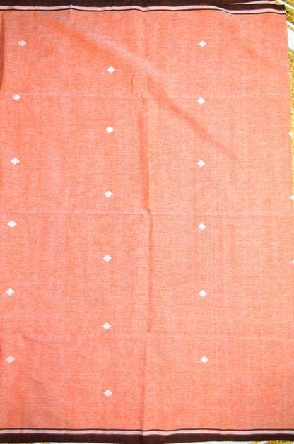 Peach Buttery Mul Cotton Bengal Muslin Tangail Handloom Saree