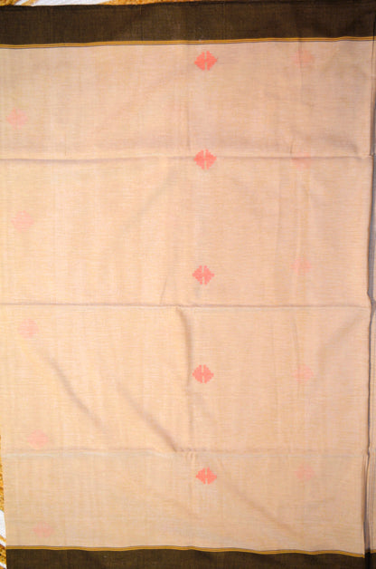 Dark Beige Buttery Mul Cotton Bengal Jamdani Handloom Saree