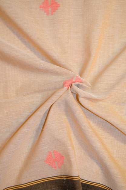 Dark Beige Buttery Mul Cotton Bengal Jamdani Handloom Saree