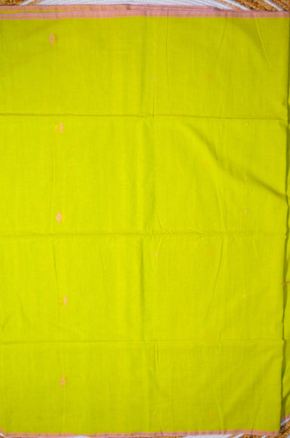 Lemon Green Buttery Mul Cotton Bengal Jamdani Handloom Saree