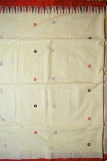 Cream Buttery Mul Cotton Bengal Muslin Tangail Handloom Saree