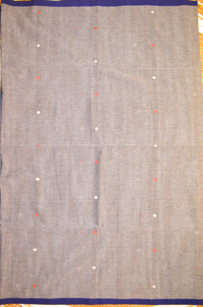 Grey Buttery Mul Cotton Bengal Muslin Tangail Handloom Saree