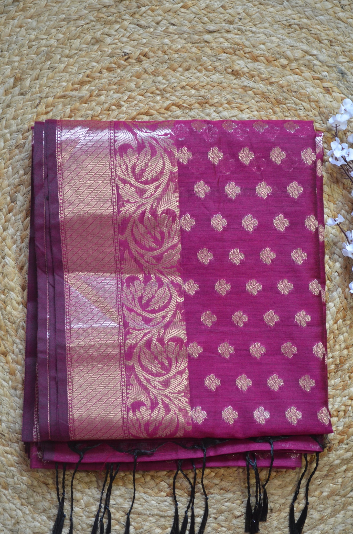 Dark Magenta Zari Work Banarasi Silk Saree