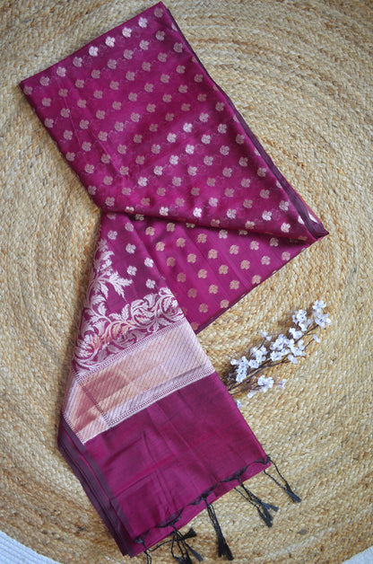 Dark Magenta Zari Work Banarasi Silk Saree