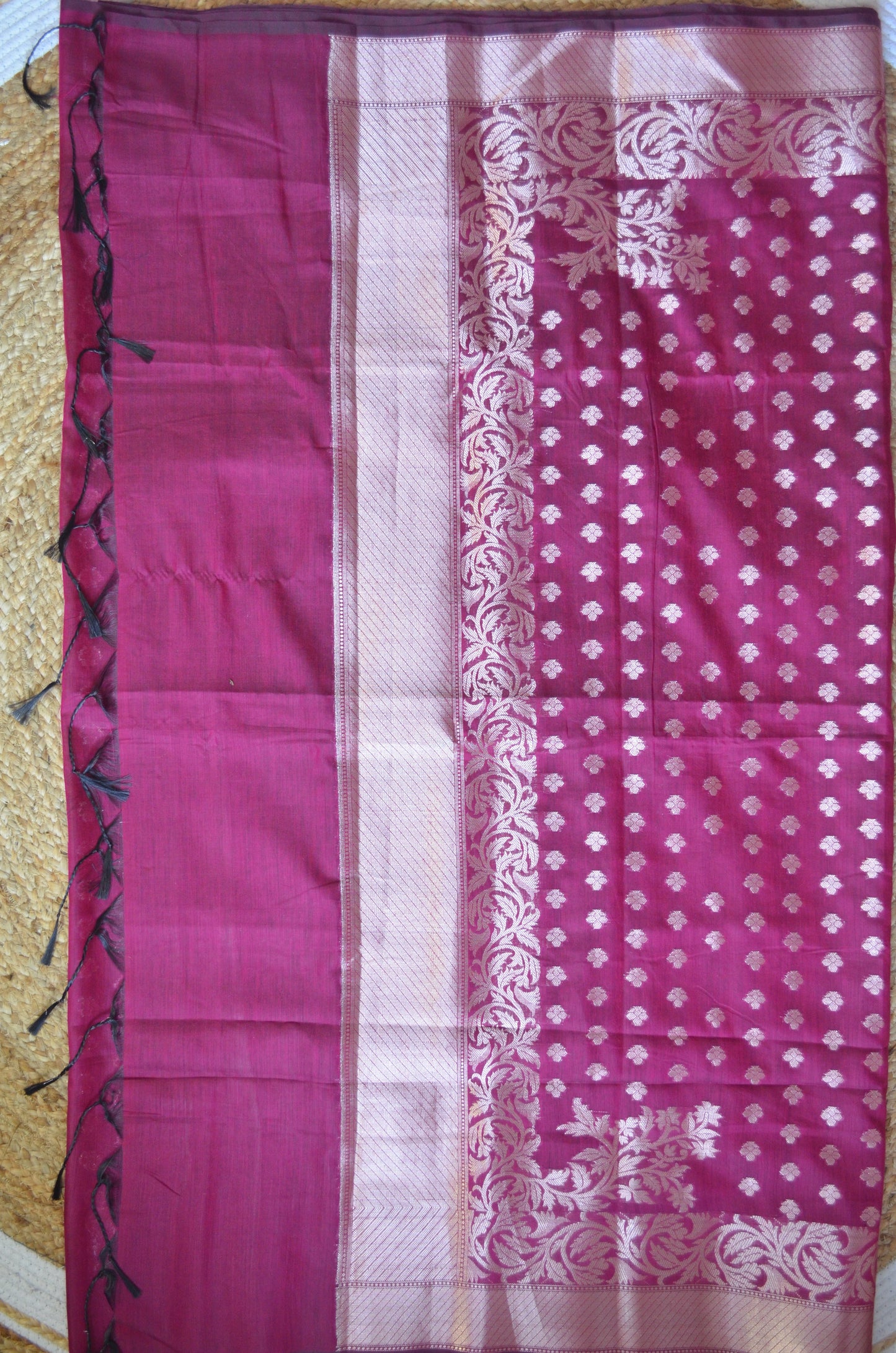 Dark Magenta Zari Work Banarasi Silk Saree