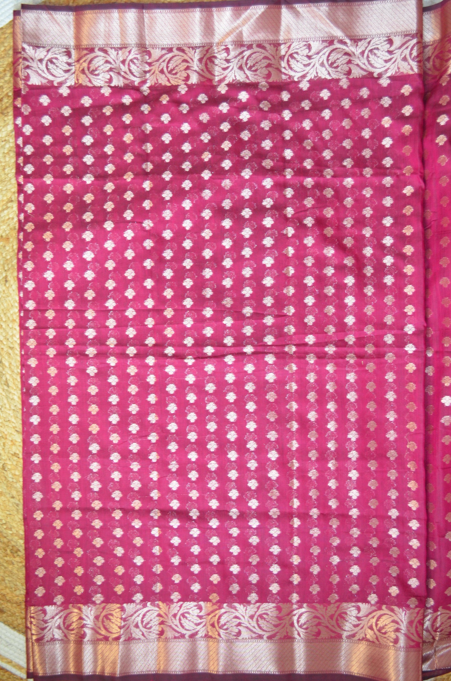 Dark Magenta Zari Work Banarasi Silk Saree