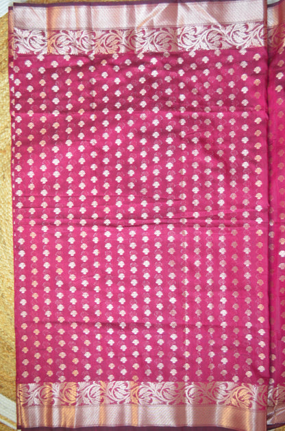 Dark Magenta Zari Work Banarasi Silk Saree