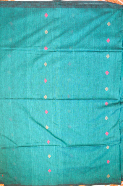 Dark Teal Buttery Mul Cotton Bengal Muslin Handloom Saree