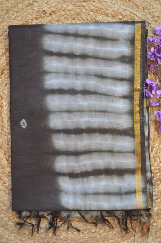 Black Shibori Vegan Silk Handloom Saree