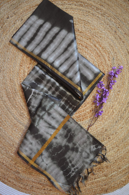 Black Shibori Vegan Silk Handloom Saree