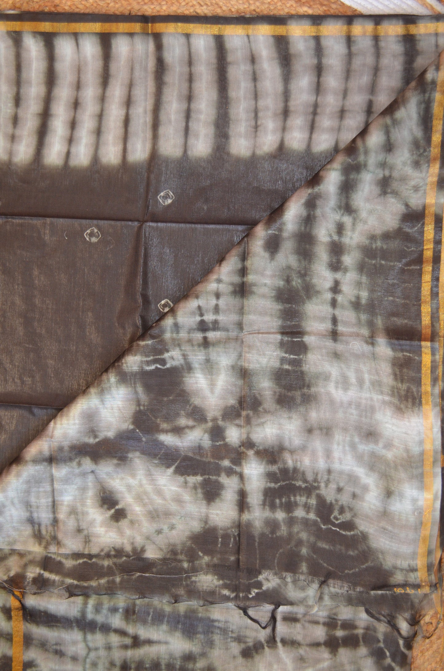 Black Shibori Vegan Silk Handloom Saree