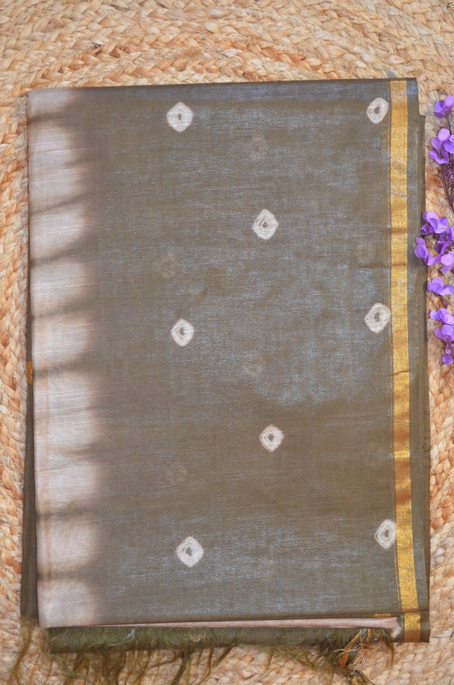 Olive Shibori Vegan Silk Handloom Saree