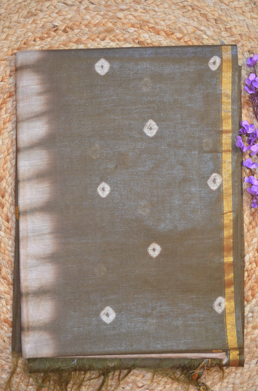 Olive Shibori Vegan Silk Handloom Saree