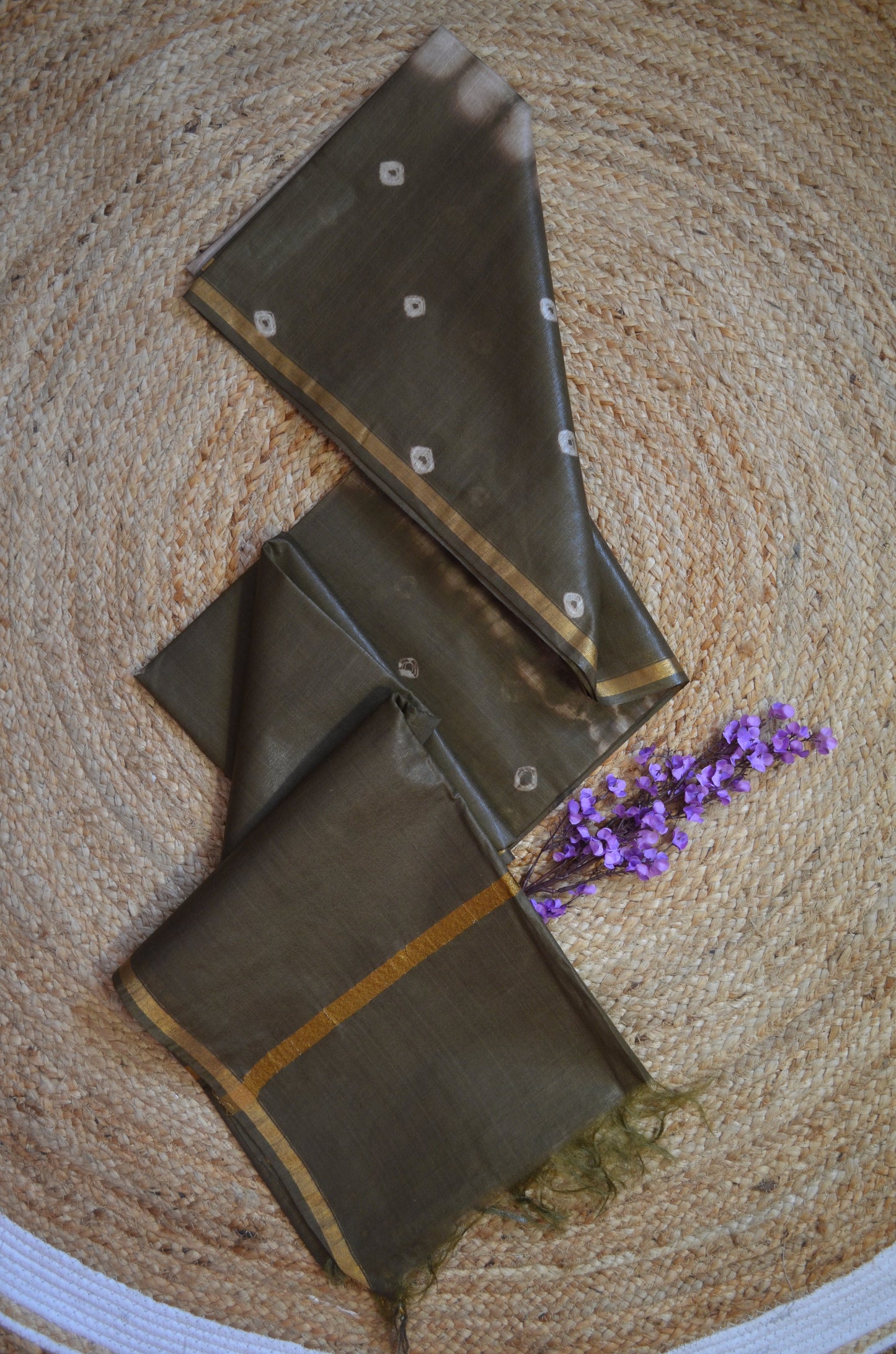 Olive Shibori Vegan Silk Handloom Saree