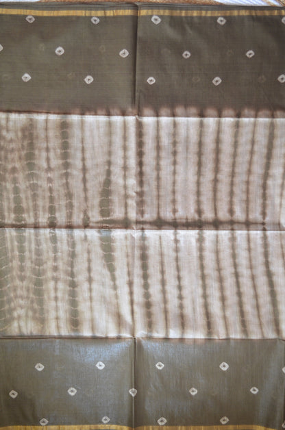 Olive Shibori Vegan Silk Handloom Saree