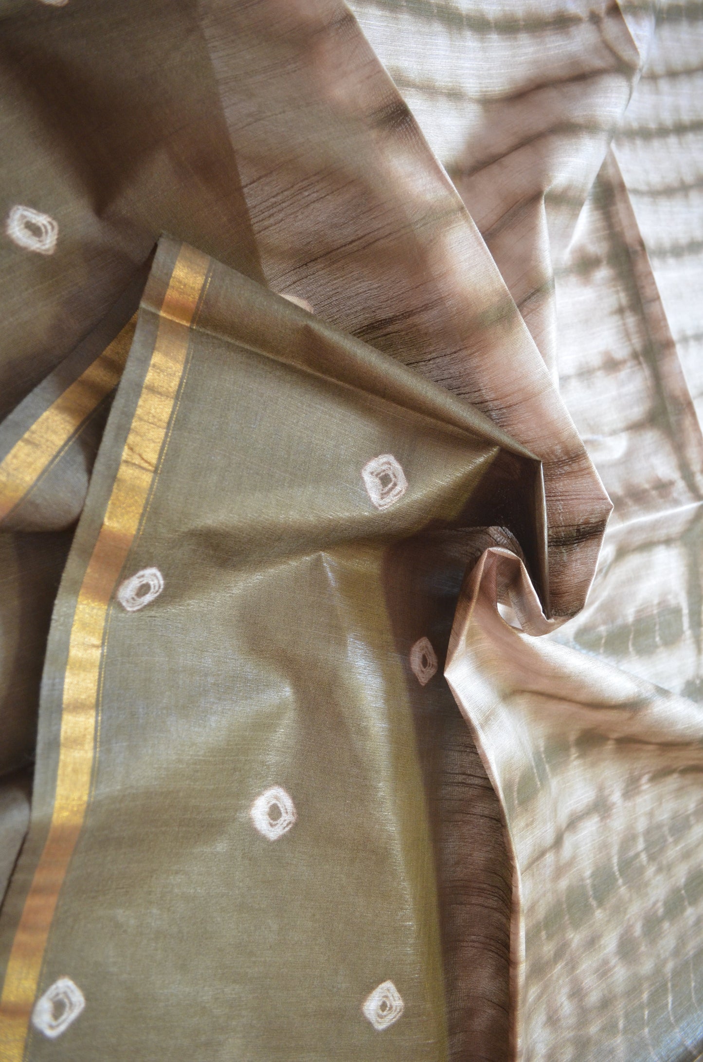 Olive Shibori Vegan Silk Handloom Saree