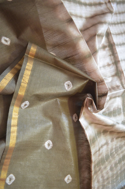 Olive Shibori Vegan Silk Handloom Saree