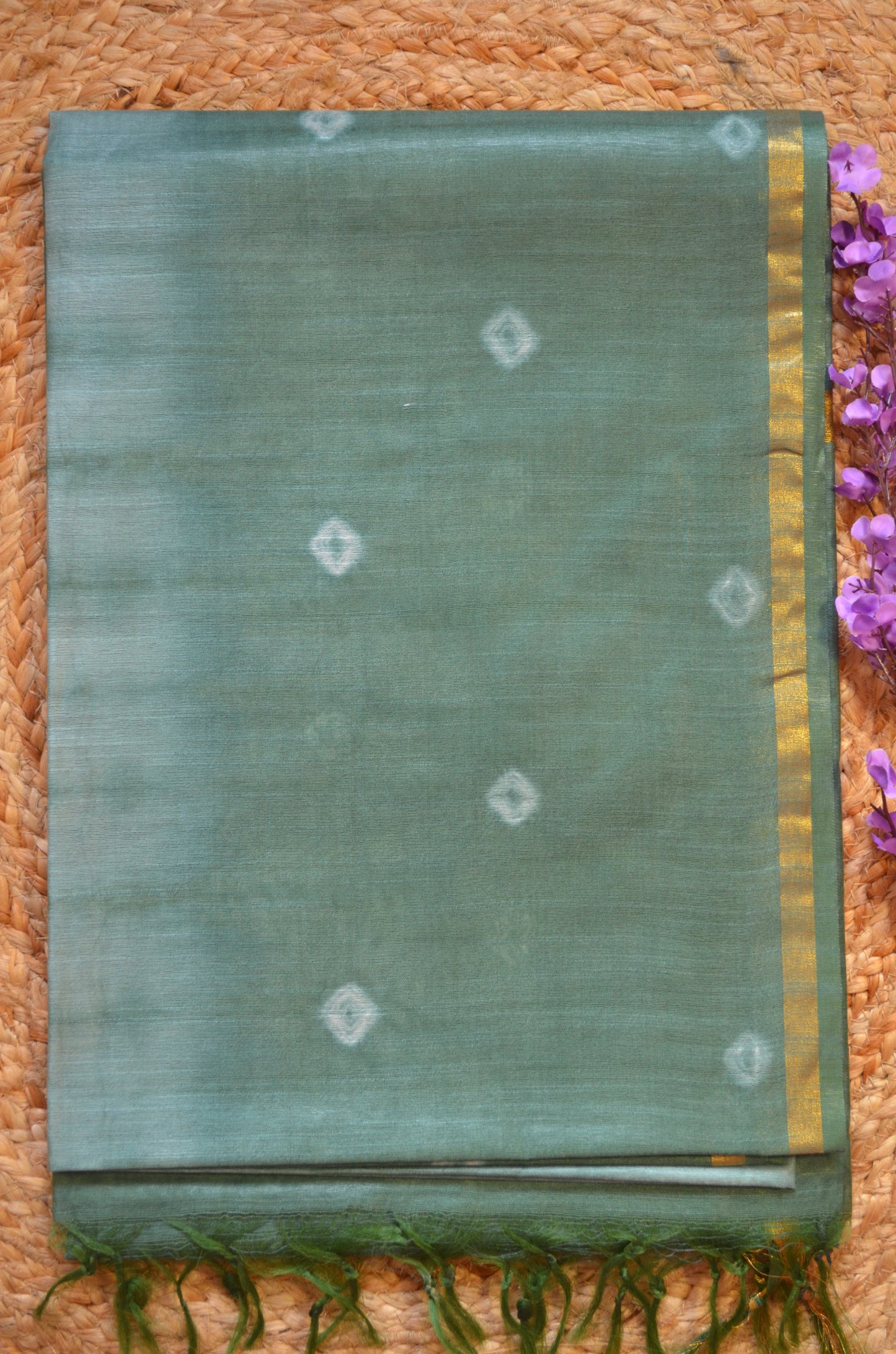 Bottle Green Shibori Vegan Silk Handloom Saree