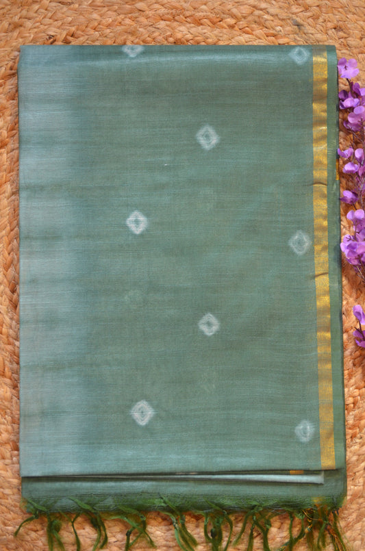 Bottle Green Shibori Vegan Silk Handloom Saree