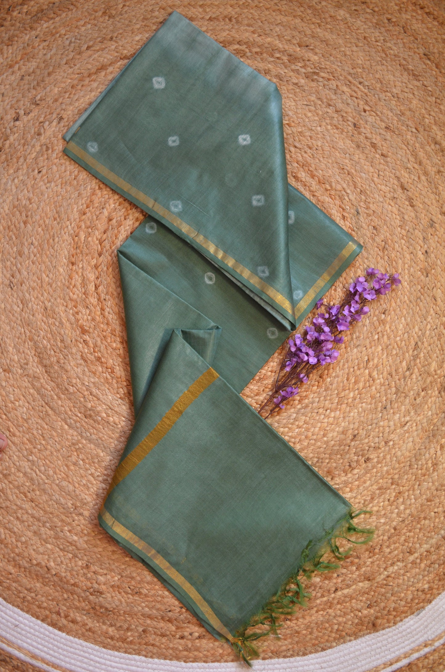 Bottle Green Shibori Vegan Silk Handloom Saree