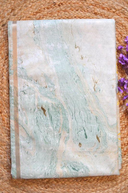 White Marble Print Vegan Silk Handloom Saree