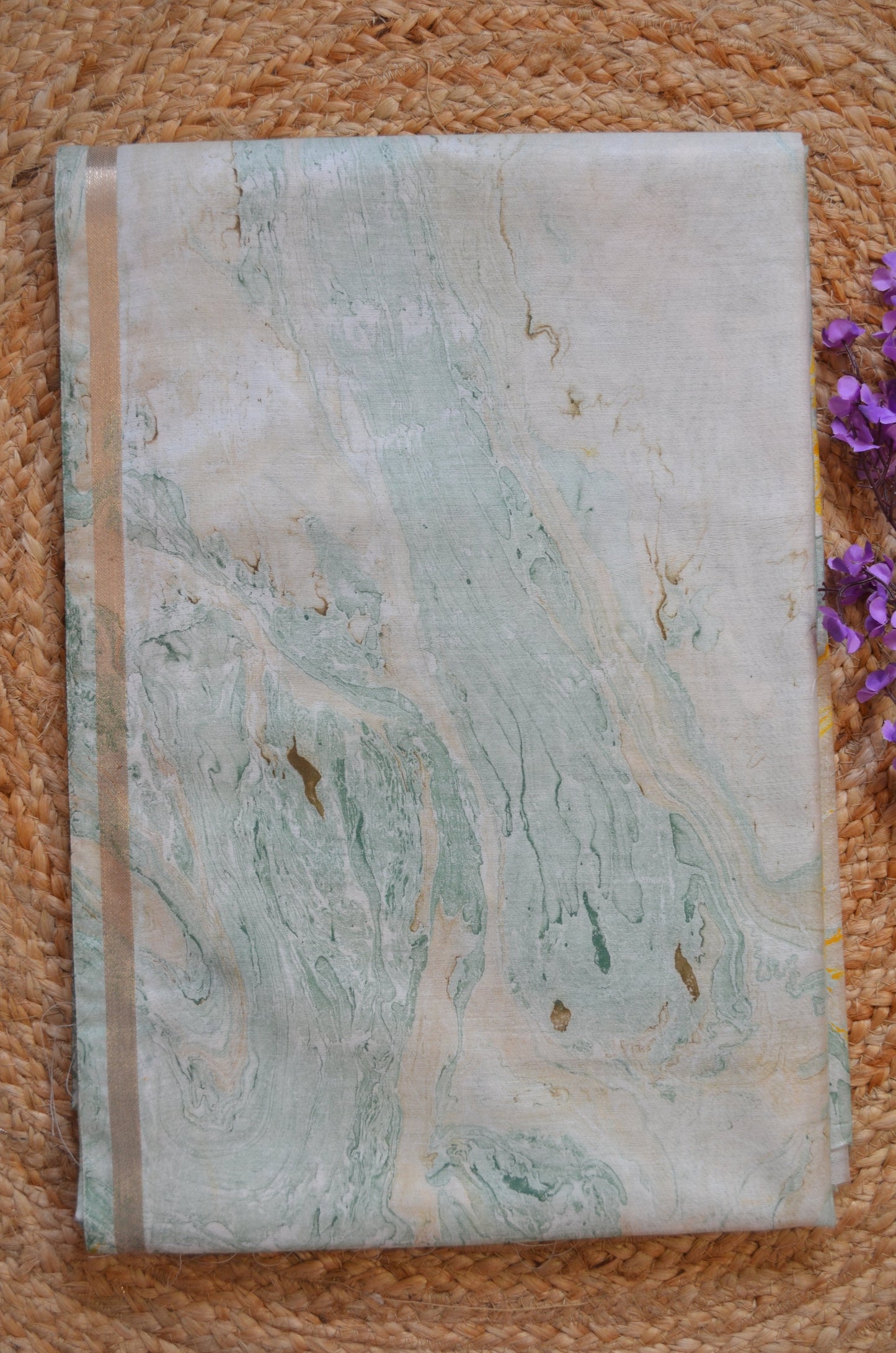 White Marble Print Vegan Silk Handloom Saree