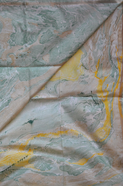 White Marble Print Vegan Silk Handloom Saree