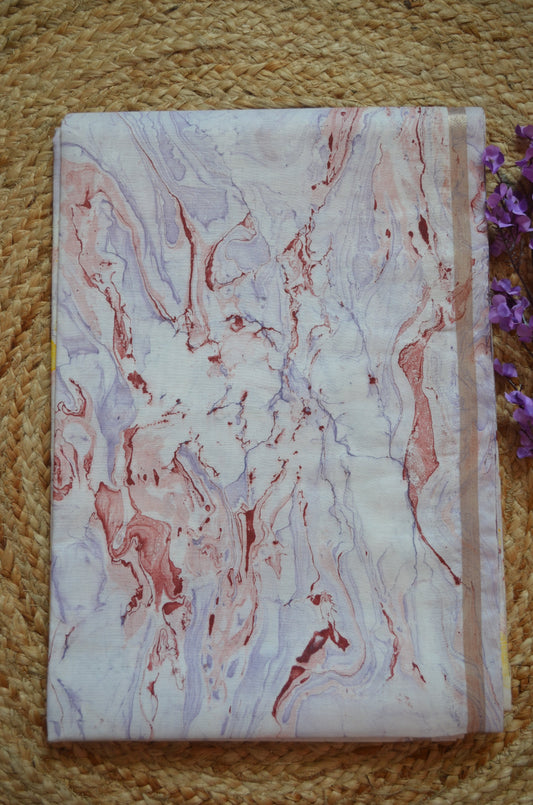 White Marble Print Vegan Silk Handloom Saree