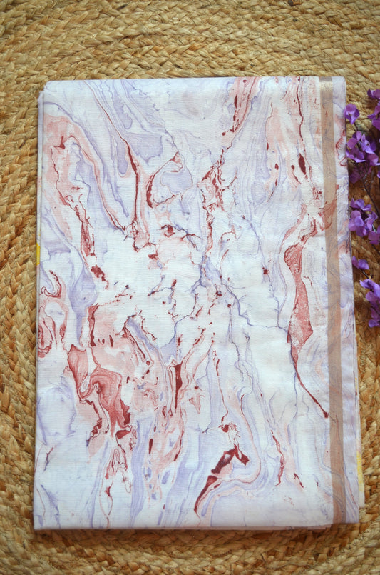 White Marble Print Vegan Silk Handloom Saree