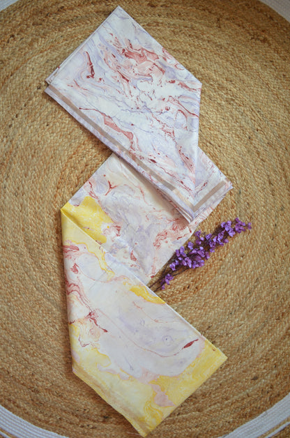 White Marble Print Vegan Silk Handloom Saree