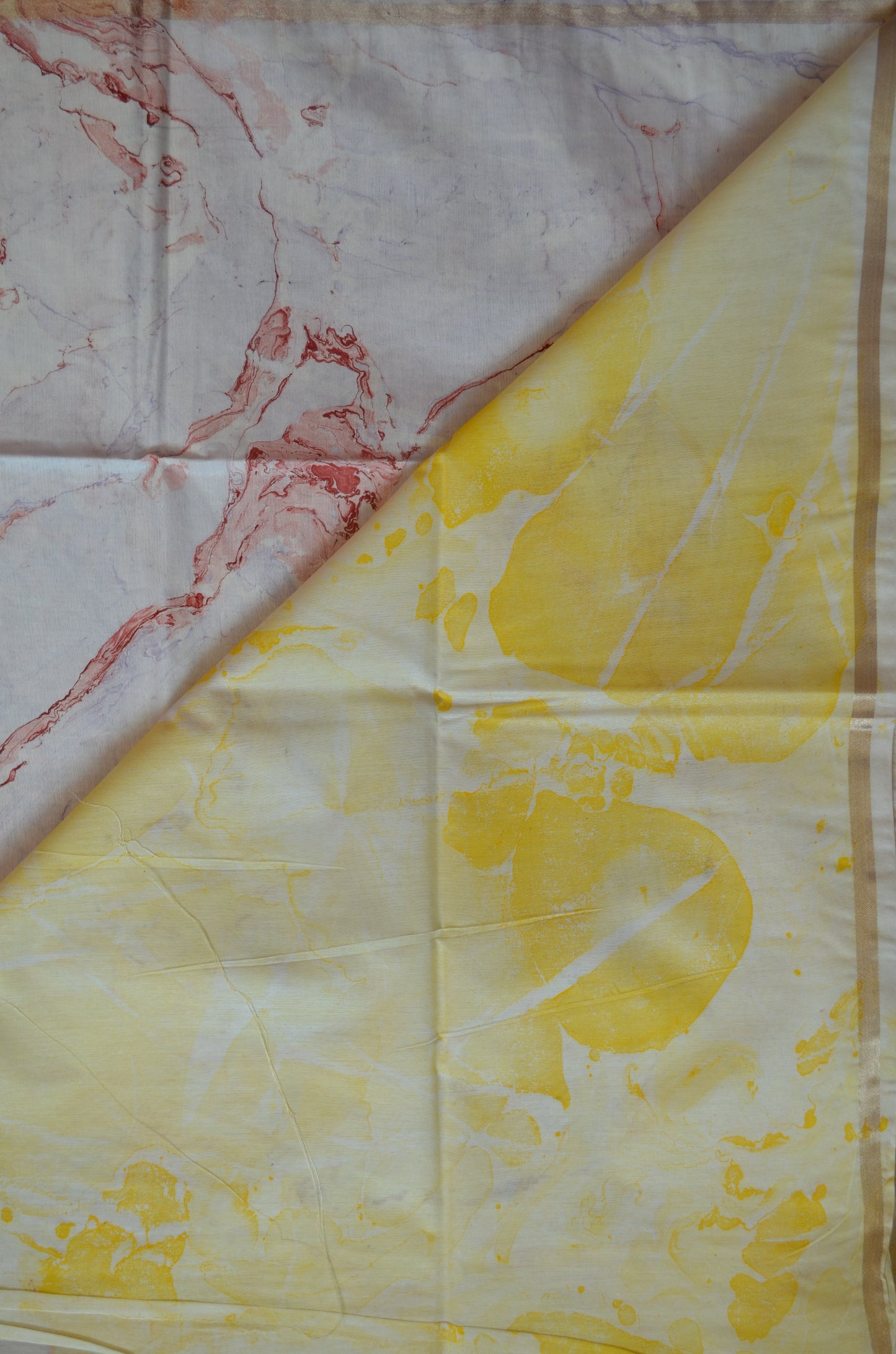 White Marble Print Vegan Silk Handloom Saree