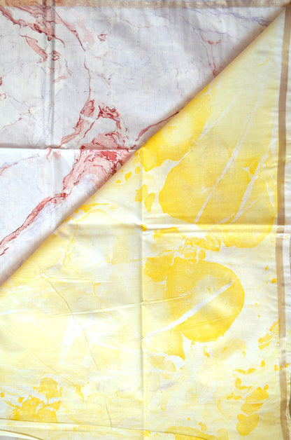 White Marble Print Vegan Silk Handloom Saree