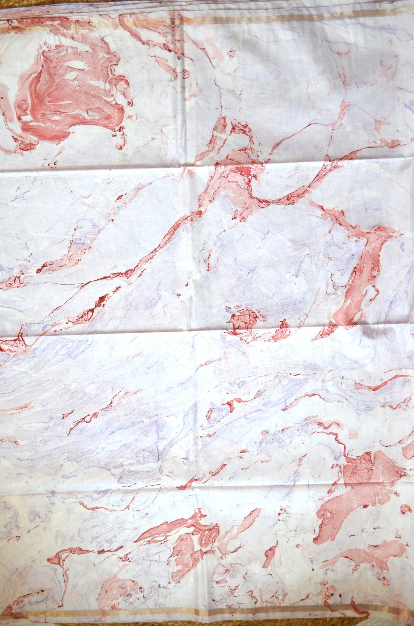 White Marble Print Vegan Silk Handloom Saree
