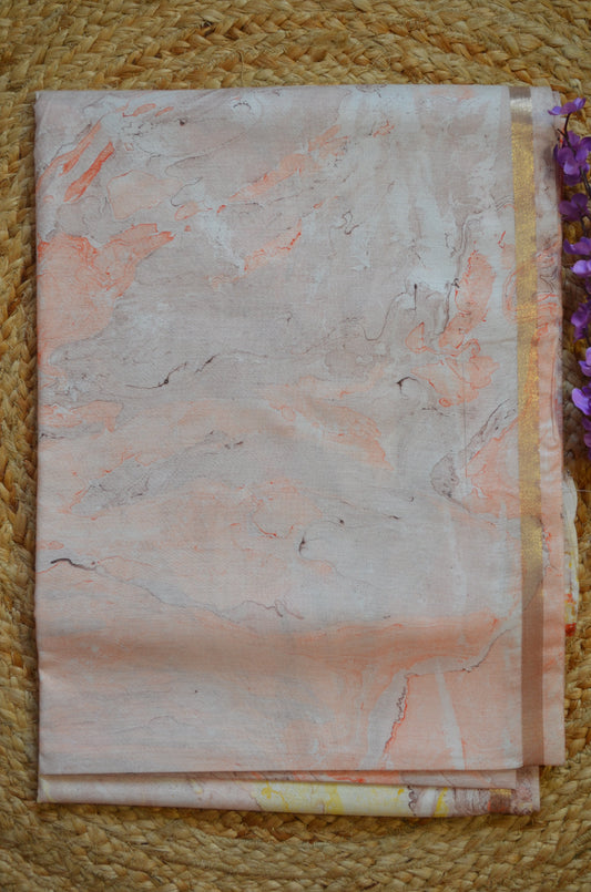 White Marble Print Vegan Silk Handloom Saree