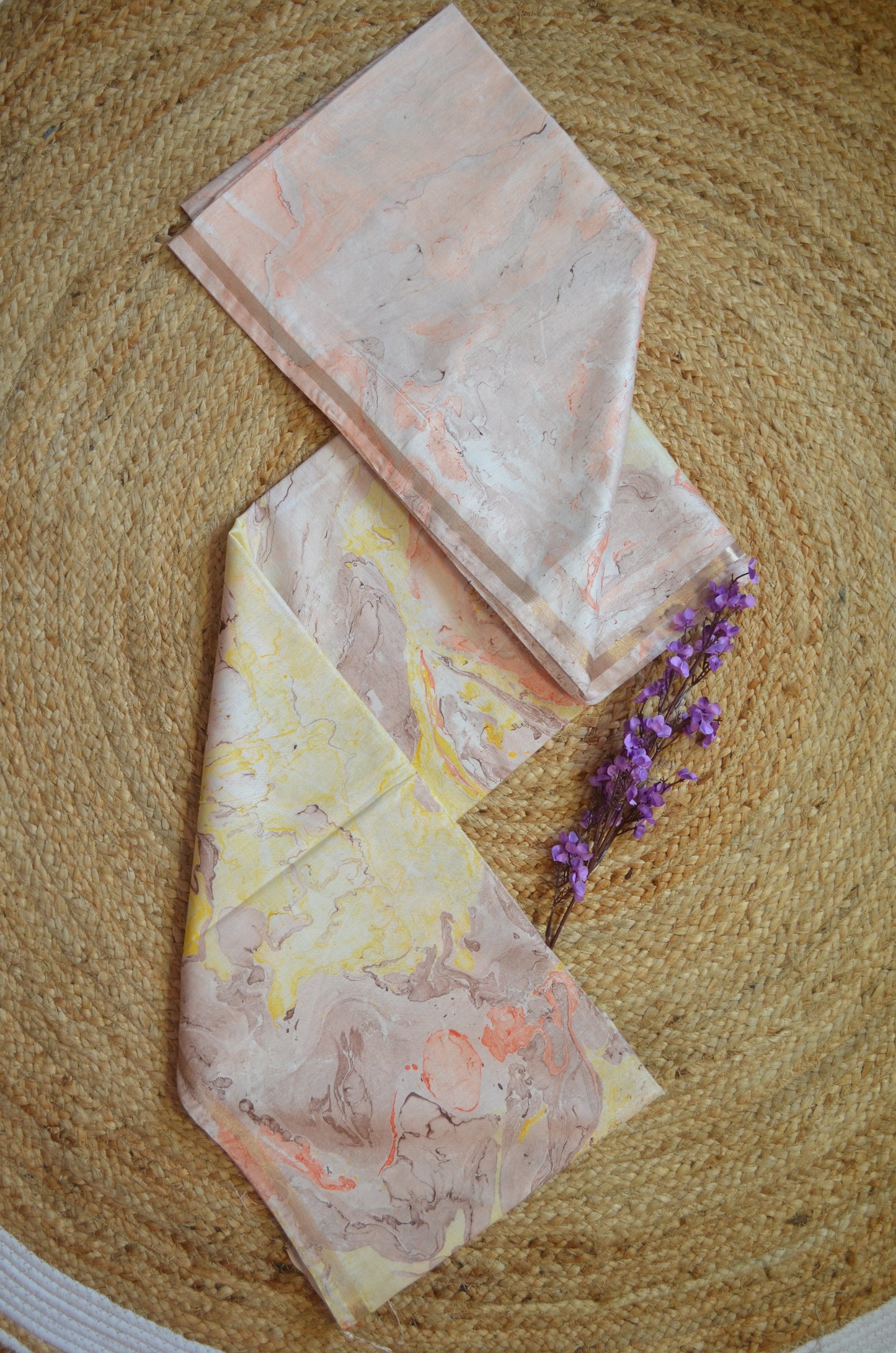 White Marble Print Vegan Silk Handloom Saree