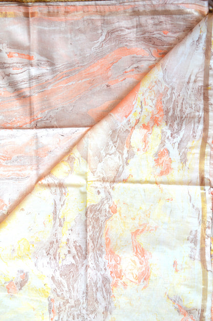 White Marble Print Vegan Silk Handloom Saree