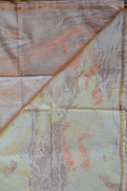 White Marble Print Vegan Silk Handloom Saree