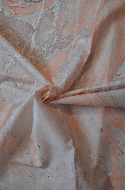 White Marble Print Vegan Silk Handloom Saree