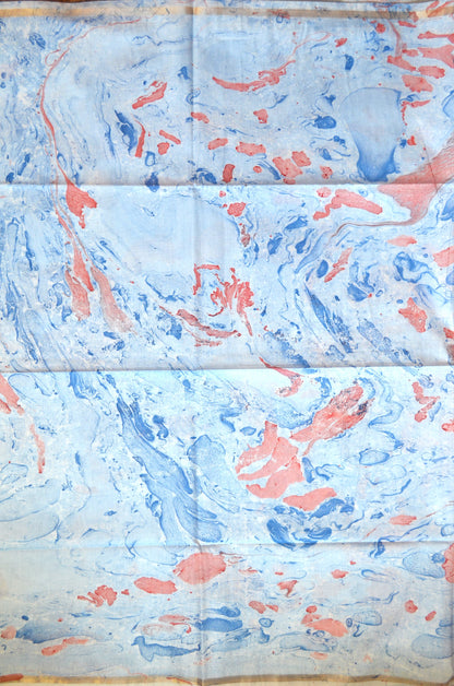 White Marble Print Vegan Silk Handloom Saree