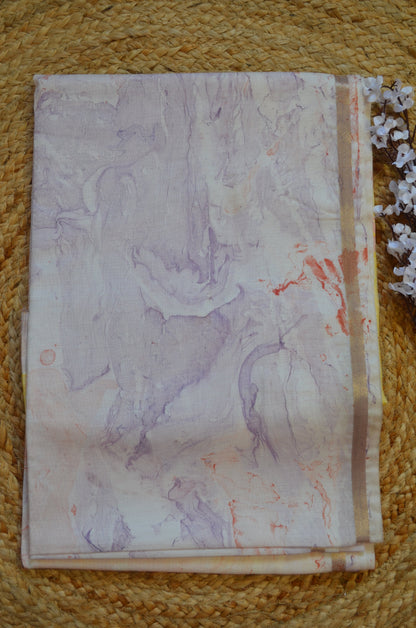 White Marble Print Vegan Silk Handloom Saree