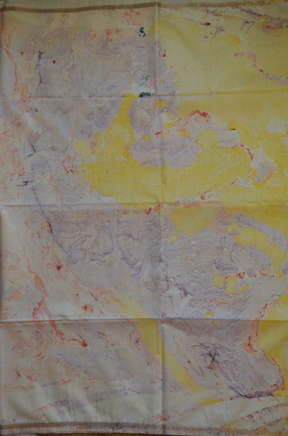 White Marble Print Vegan Silk Handloom Saree
