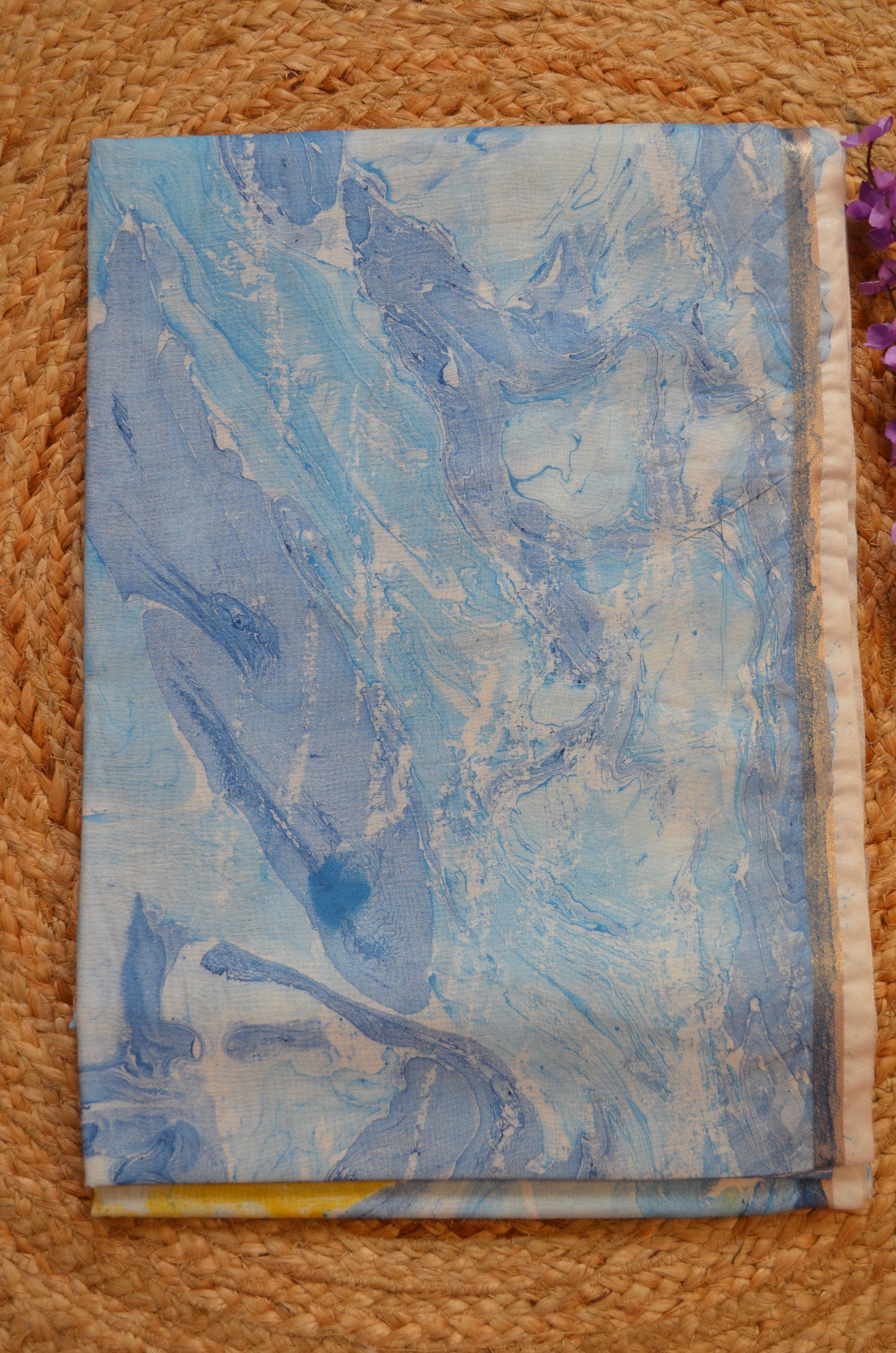 White Marble Print Vegan Silk Handloom Saree