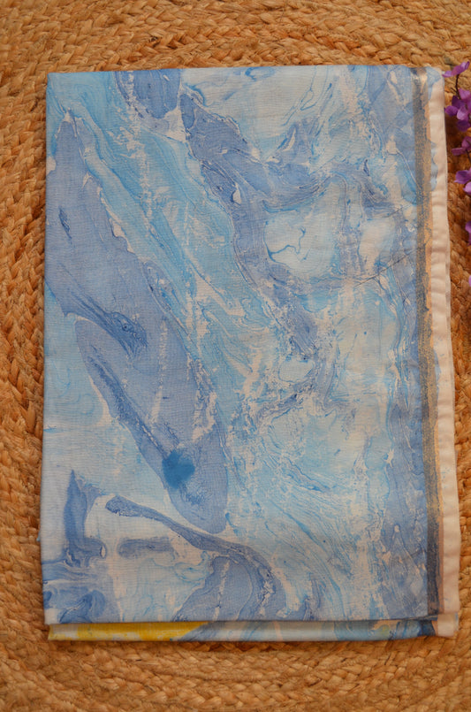 White Marble Print Vegan Silk Handloom Saree