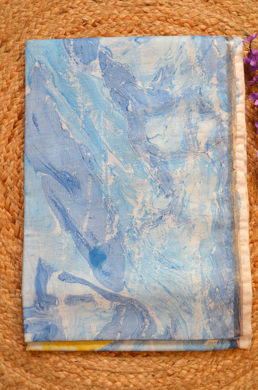 White Marble Print Vegan Silk Handloom Saree