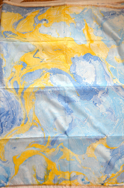 White Marble Print Vegan Silk Handloom Saree