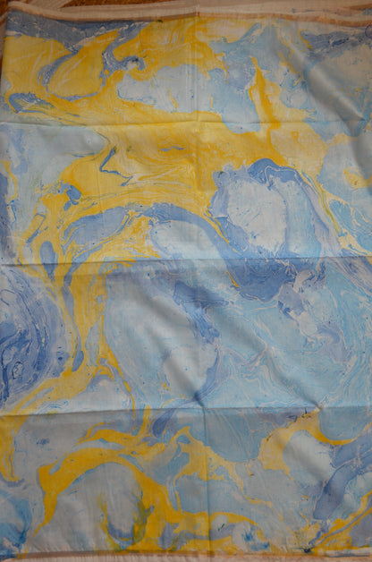 White Marble Print Vegan Silk Handloom Saree